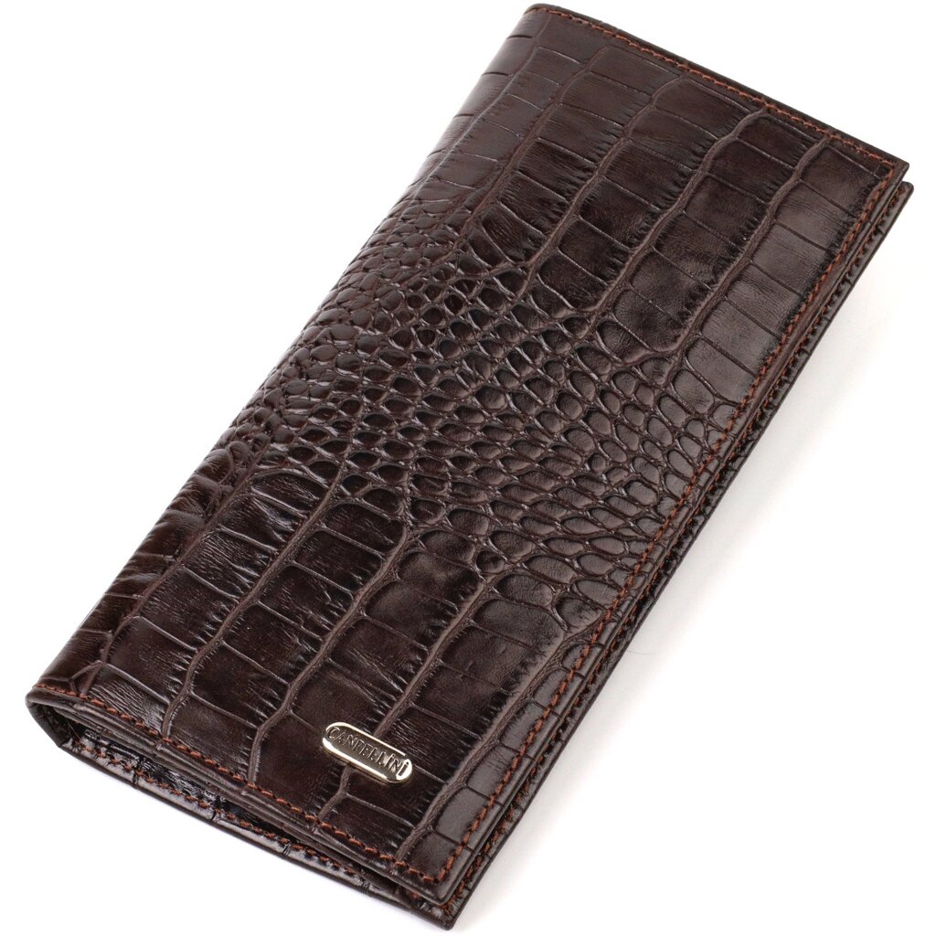 Стильний чоловічий вертикальний гаманець із натуральної шкіри з тисненням під крокодила CANPELLINI 21900 від компанії Універсальний Інтернет-магазин POPULAR - фото 1