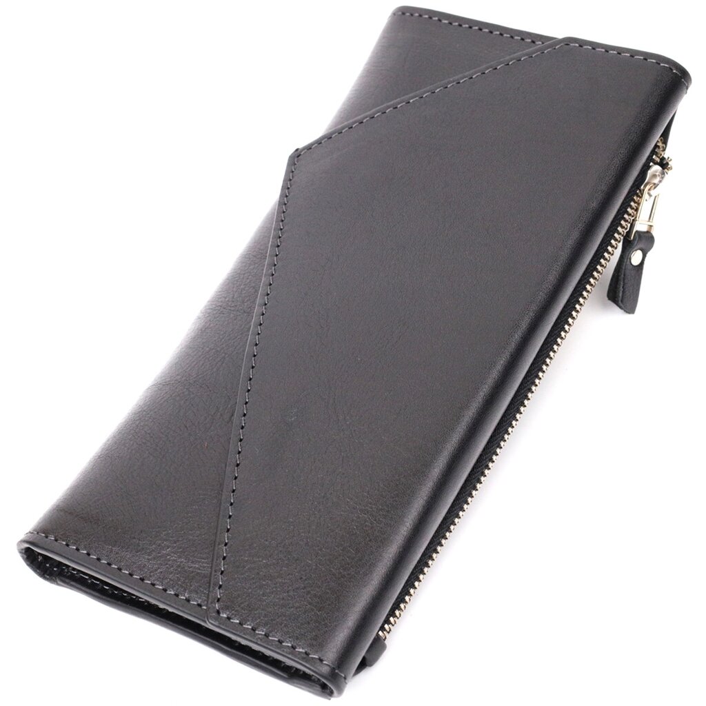 Стильний гаманець із монетницею зовні з натуральної шкіри GRANDE PELLE 11646 Чорний від компанії Універсальний Інтернет-магазин POPULAR - фото 1
