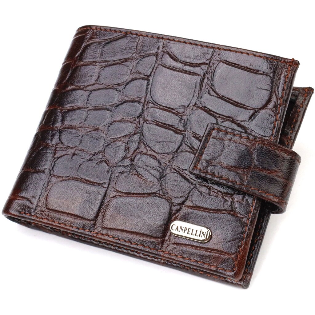 Стильний горизонтальний гаманець для чоловіків із натуральної шкіри з тисненням під крокодила CANPELLINI 21890 від компанії Універсальний Інтернет-магазин POPULAR - фото 1