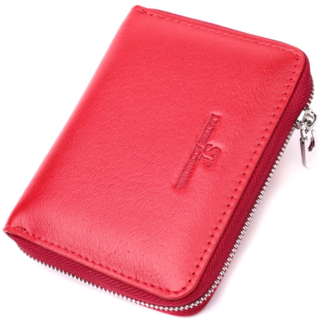 Стильний шкіряний гаманець для жінок на блискавці з тисненим логотипом виробника ST Leather 19490 Червоний від компанії Універсальний Інтернет-магазин POPULAR - фото 1