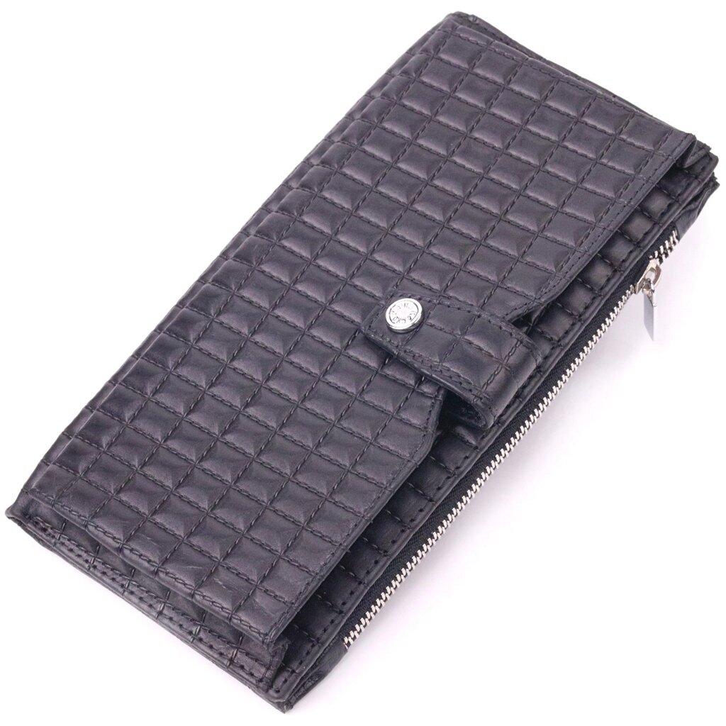 Стьобаний вертикальний чоловічий гаманець із натуральної шкіри KARYA 21425 Чорний від компанії Універсальний Інтернет-магазин POPULAR - фото 1