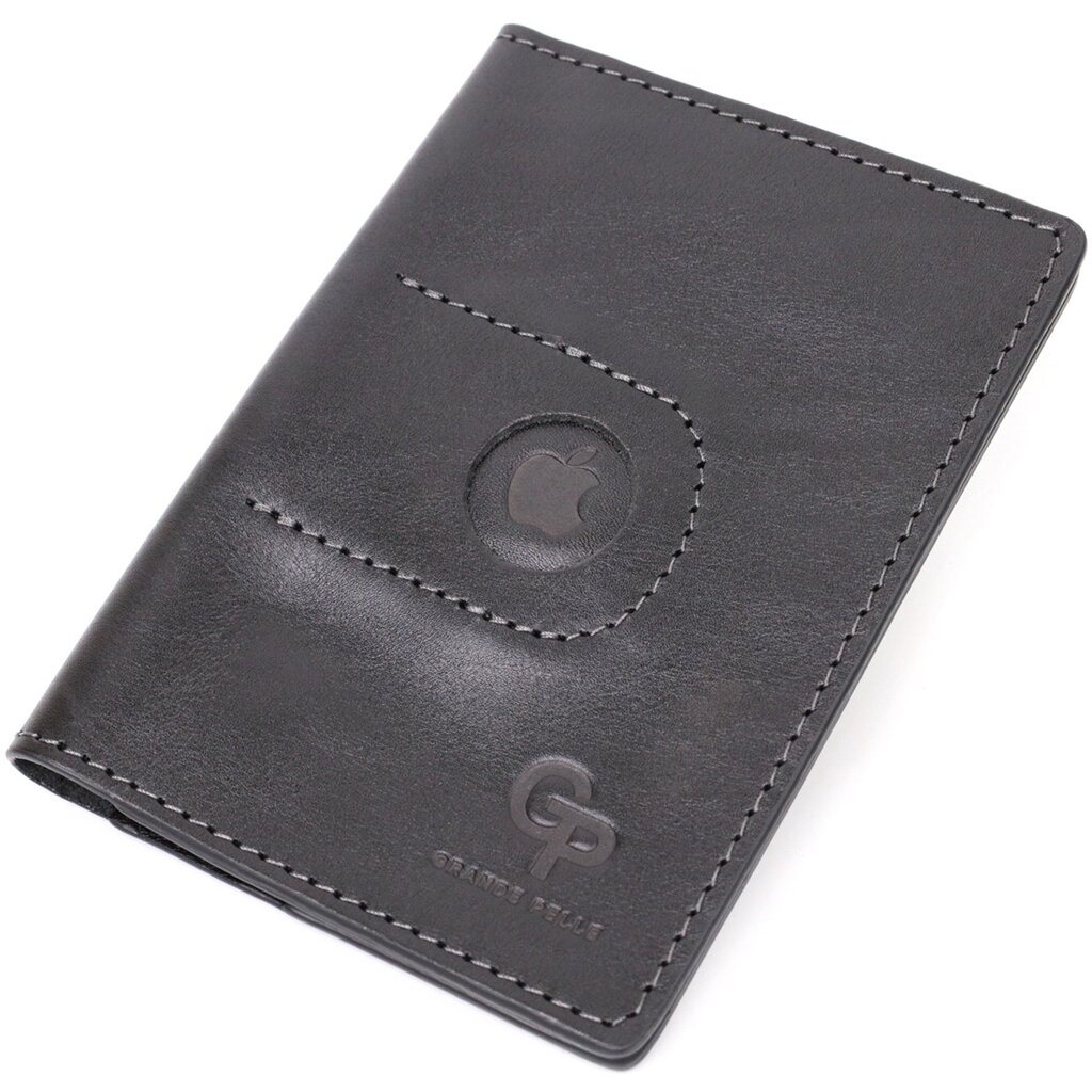 Сучасна шкіряна обкладинка на паспорт із тримачем для Apple AirTag GRANDE PELLE 11622 Чорний від компанії Універсальний Інтернет-магазин POPULAR - фото 1