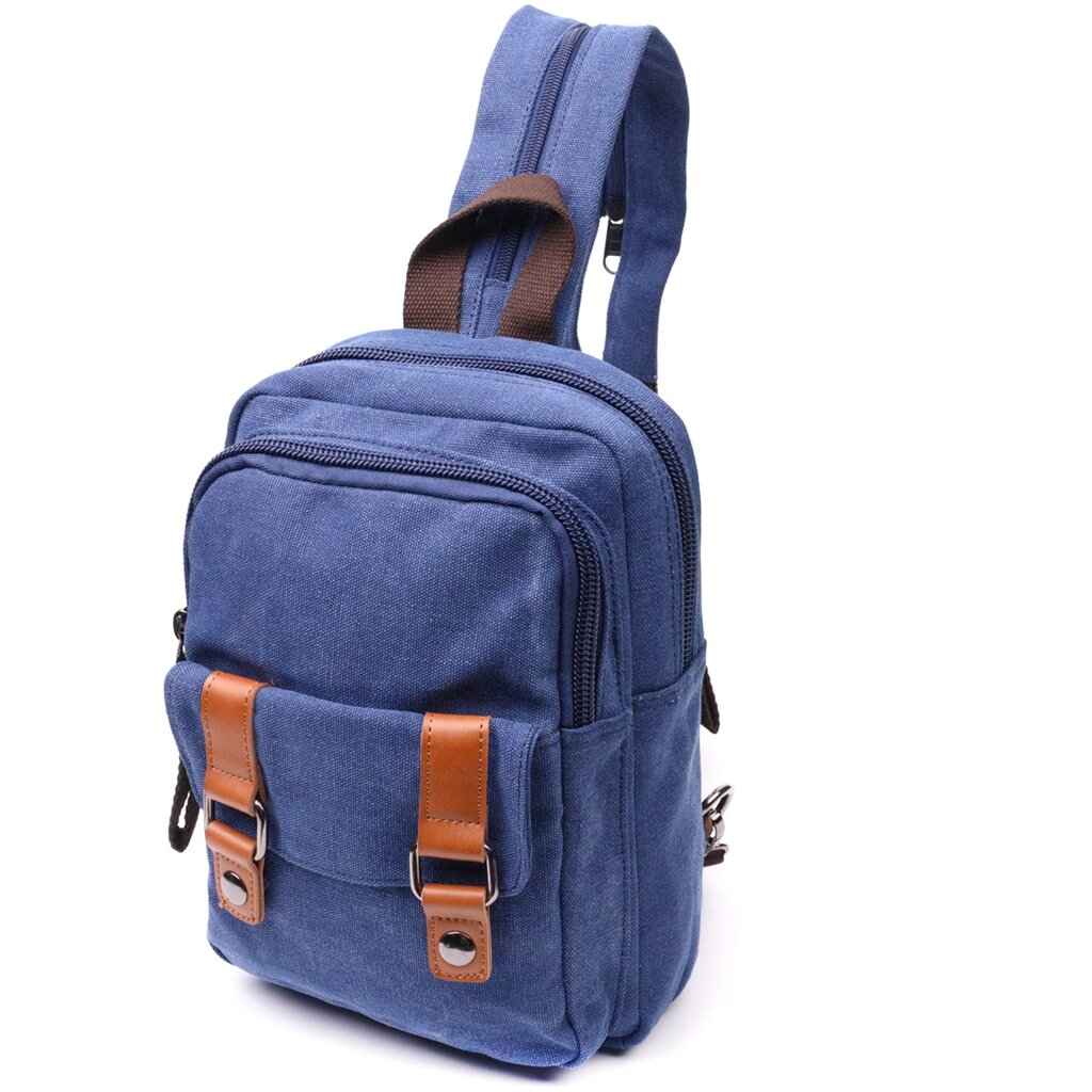 Універсальна сумка-рюкзак із двома відділеннями зі щільного текстилю Vintage 22165 Синій від компанії Універсальний Інтернет-магазин POPULAR - фото 1