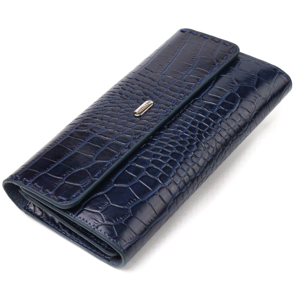 Великий жіночий гаманець із натуральної шкіри з тисненням під крокодила CANPELLINI 21661 Синій від компанії Універсальний Інтернет-магазин POPULAR - фото 1