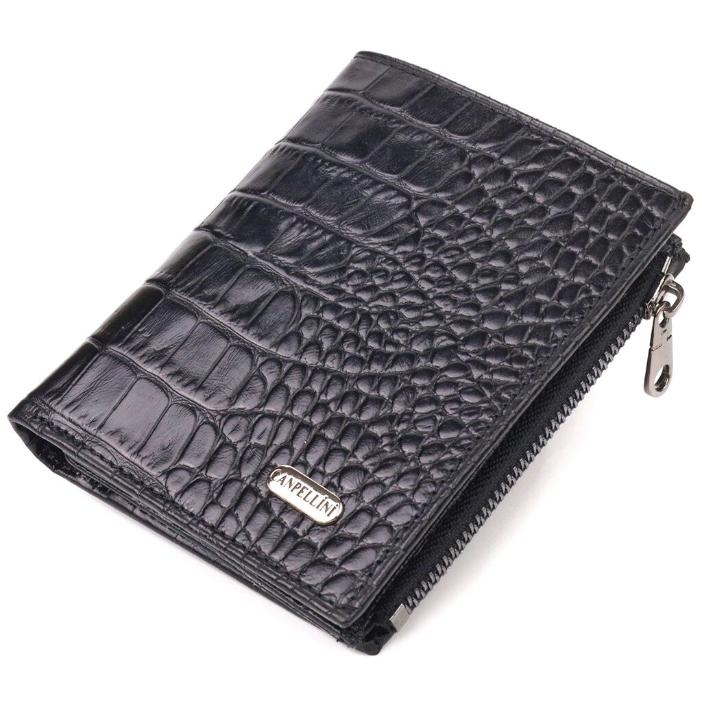 Вертикальний гаманець із натуральної шкіри з тисненням під крокодила CANPELLINI 21673 Чорний від компанії Універсальний Інтернет-магазин POPULAR - фото 1