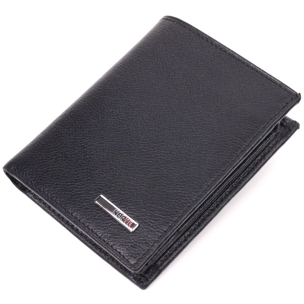 Вертикальний невеликий шкіряний гаманець без застібки KARYA 21362 Чорний від компанії Універсальний Інтернет-магазин POPULAR - фото 1