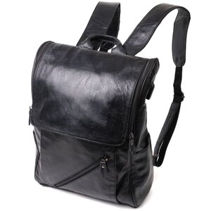 Місткий рюкзак із натуральної шкіри Vintage 22249 Чорний