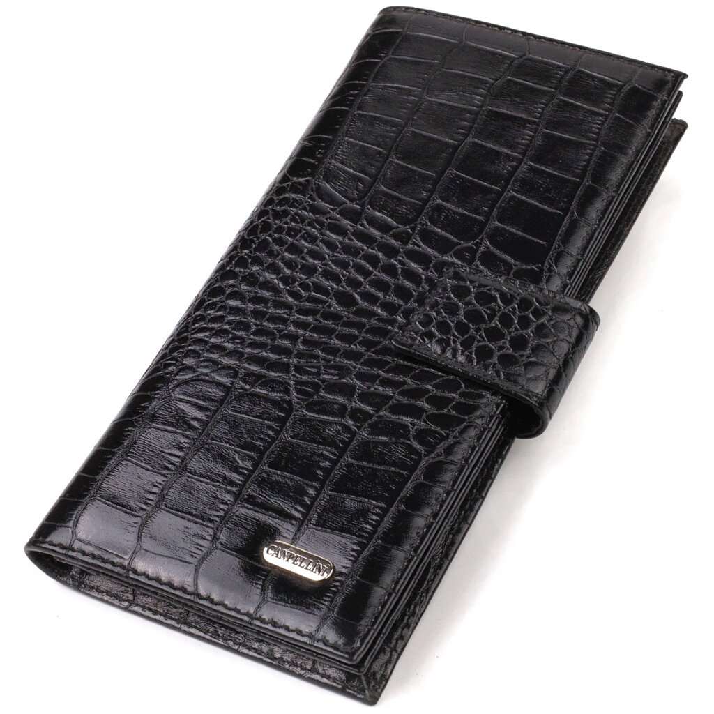 Вузький гаманець для чоловіків із натуральної шкіри з тисненням під крокодила CANPELLINI 21914 Чорний від компанії Універсальний Інтернет-магазин POPULAR - фото 1