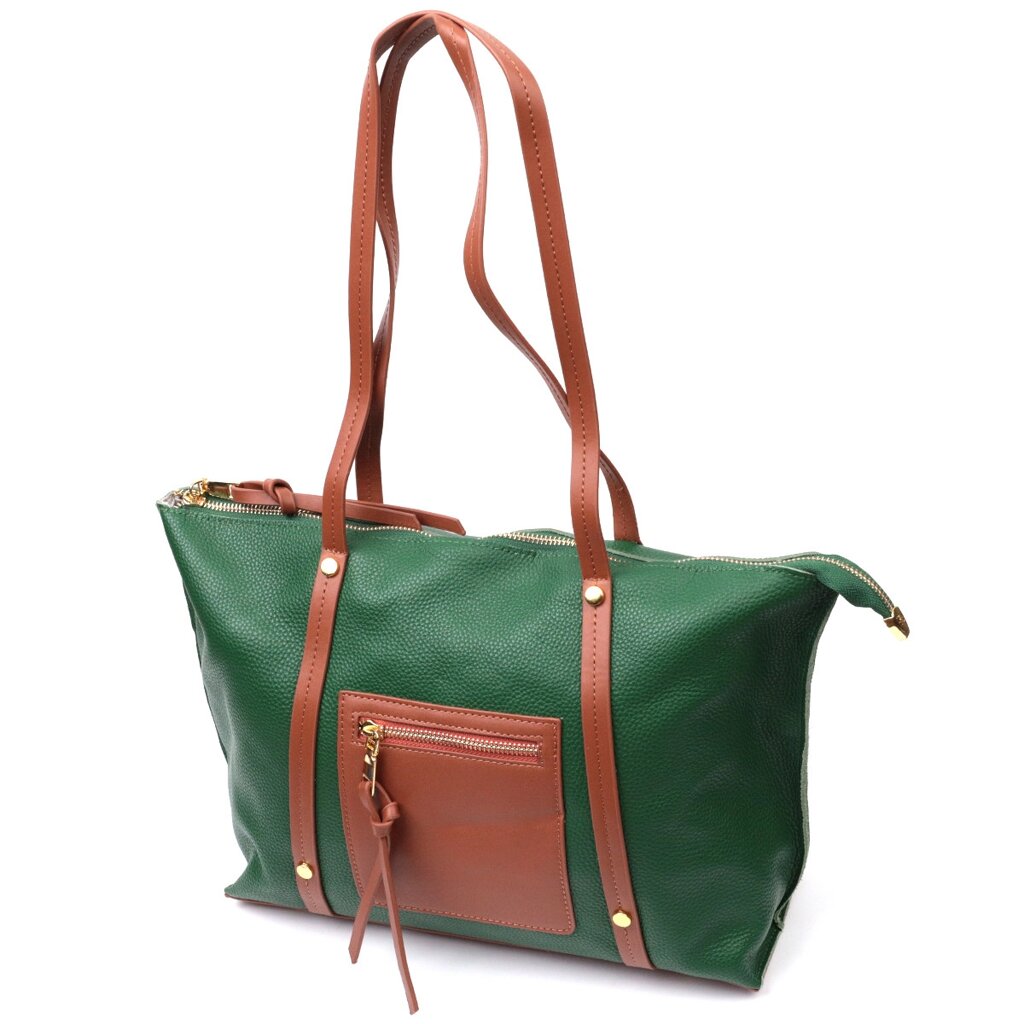 Яскрава двоколірна жіноча сумка з натуральної шкіри Vintage 22302 Зелений від компанії Універсальний Інтернет-магазин POPULAR - фото 1