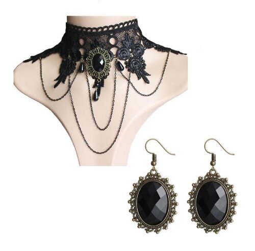 Жіночий ажурний чокер та сережки в стилі стимпанк комплект [1707622] Fashion Jewelry