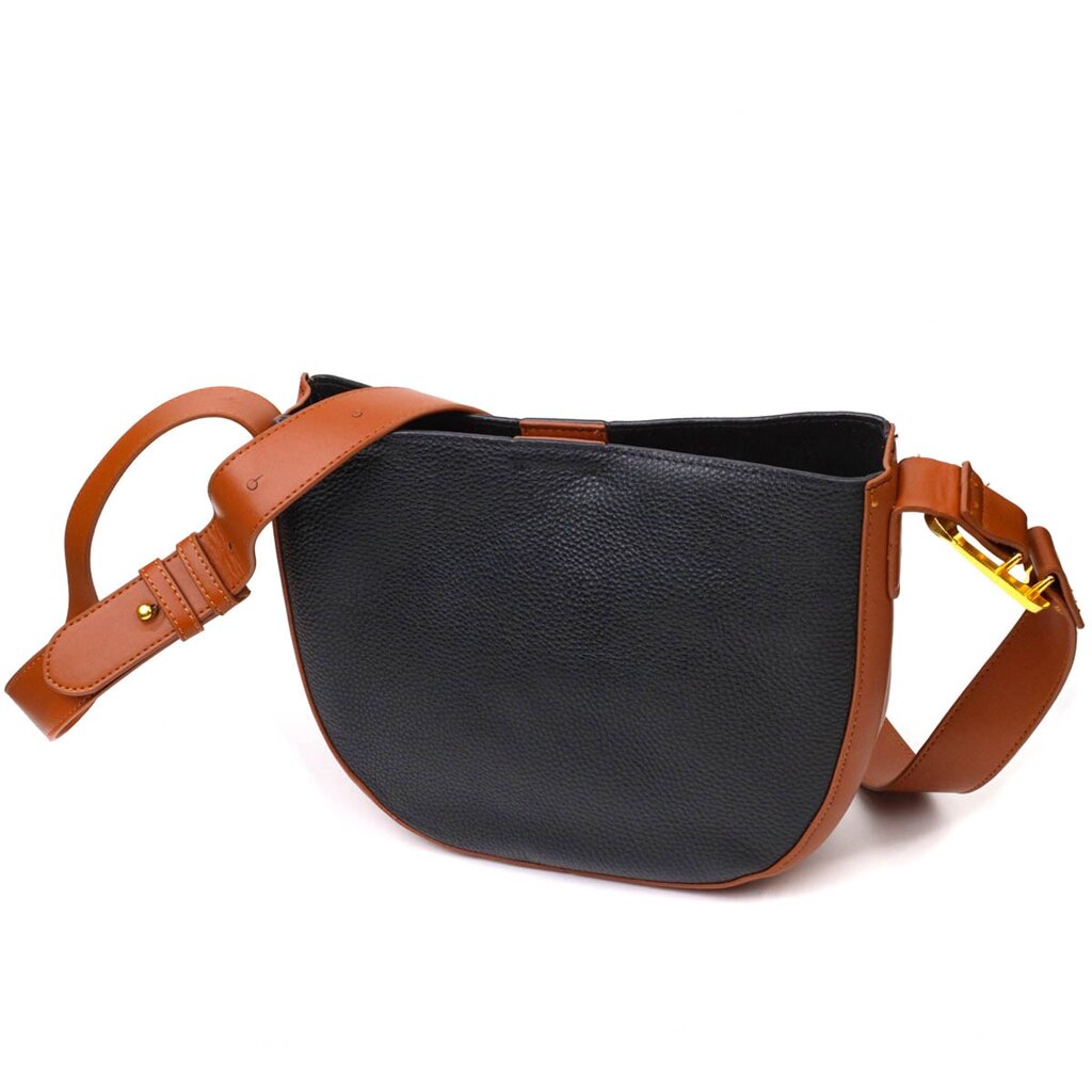 Жіноча напівкругла сумка крос-боді з натуральної шкіри 22093 Vintage Чорна від компанії Універсальний Інтернет-магазин POPULAR - фото 1