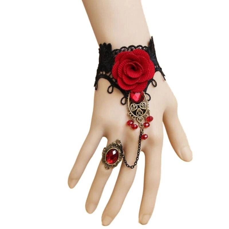 Жіночий мереживний браслет з кільцем на палець Червона троянда 13*6.5 см [4B. 24.4.53] Fashion Jewelry від компанії Універсальний Інтернет-магазин POPULAR - фото 1