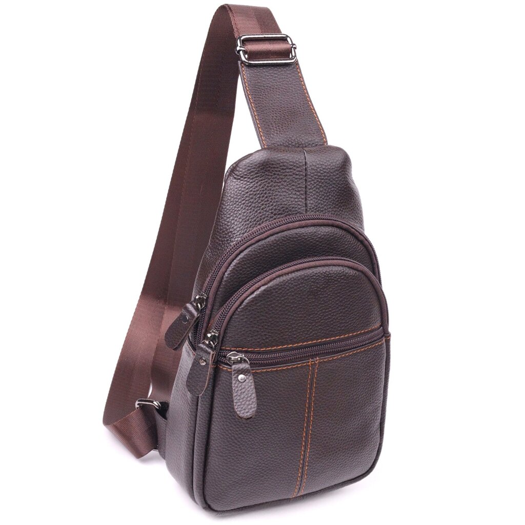 Зручна чоловіча сумка через плече з натуральної шкіри 21308 Vintage Коричнева від компанії Універсальний Інтернет-магазин POPULAR - фото 1