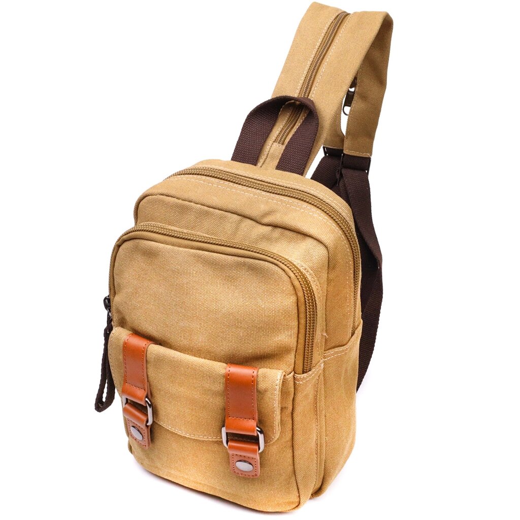 Зручна сумка-рюкзак у стилі мілітарі з двома відділеннями зі щільного текстилю Vintage 22166 Пісочний від компанії Універсальний Інтернет-магазин POPULAR - фото 1