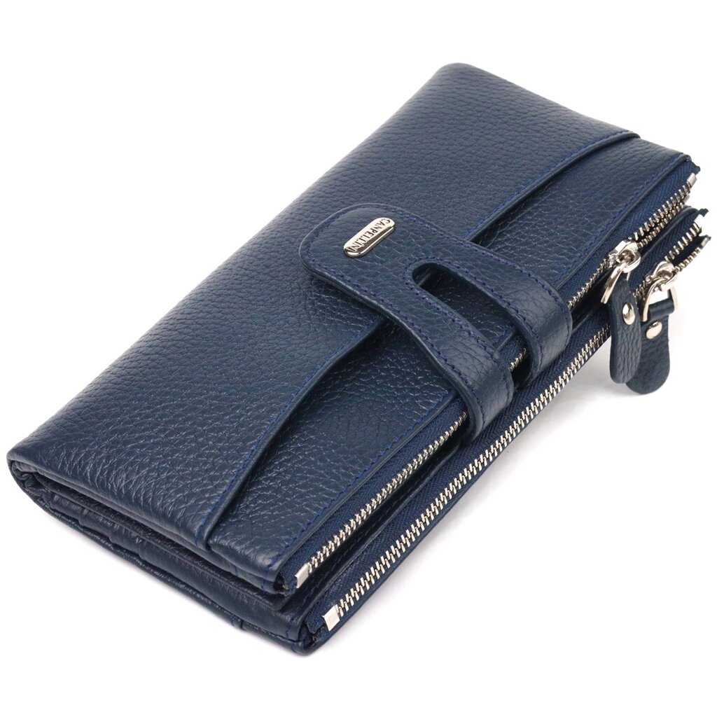 Зручний гаманець із натуральної зернистої шкіри CANPELLINI 21635 Синій від компанії Універсальний Інтернет-магазин POPULAR - фото 1