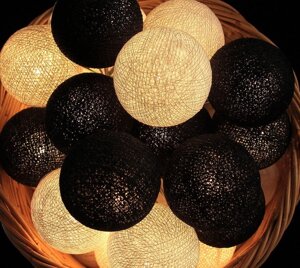 Гірлянда тайські кульки-ліхтарики CBL Чорно-біла 35 кульок від USB, 4 м