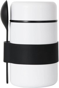 Металевий ланч бокс - термос із ложкою Soup 400 мл, біло-чорний