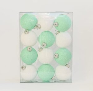 Набір ялинкових іграшок з нитяних кульок 6,5 см, 12 шт Біло-бірюзовий