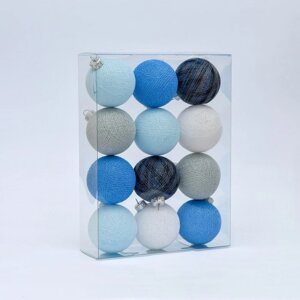 Набір ялинкових іграшок з нитяних кульок 6,5 см, 12 шт Голубої мікс