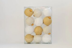 Набір ялинкових іграшок з нитяних кульок 6,5 см, 12 шт Латте