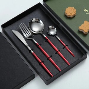 Набір столових приборів із 4 предметів Luxe, Срібло з червоним