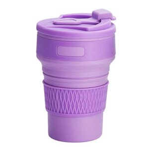 Складна силіконова чашка, 350 мл із трубочкою, фіолетова
