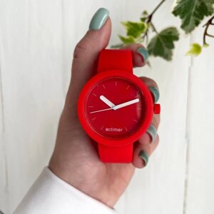 Жіночий силіконовий годинник-конструктор actimer, червоний ремінець, циферблат Mate red