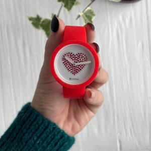 Жіночий силіконовий годинник-конструктор actimer, червоний ремінець, циферблат red heart
