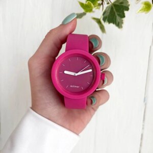 Жіночий силіконовий годинник-конструктор actimer, малиновий ремінець, циферблат Mate pink