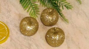 Декор новорічний Яблуко глітер колір золото 4 см 1 шт.