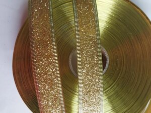 Новорічна стрічка з дротовим краєм золото ширина 2,5 см