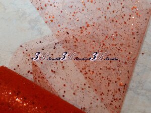 Тканина фатин з блискітками, колір червоний 15 см