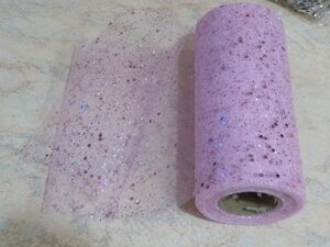 Ткань фатин с блестками, цвет светло-розовый 15 см