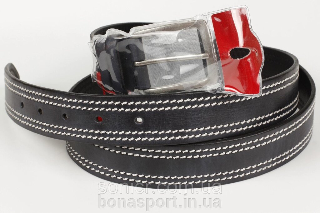 Ремінь шкіряний брючний чорний King Belts 40 мм батали 129 см 155 см з декоративною стрічкою - відгуки
