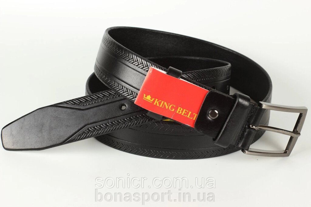 Ремінь шкіряний брючний чорний King Belts 40 мм з тисненням - опт