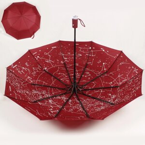 Зонт жіночий складний бордовий напівавтомат з внутрішнім малюнком зоряне небо Bellissimo