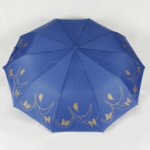Зонт жіночий складний напівавтомат синій Bellissимиmo метелики