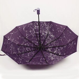 Зонт жіночий складний бузковий напівавтомат з внутрішнім малюнком зоряне небо Bellissimo