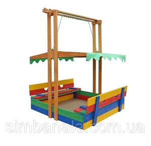 Детская песочница SportBaby, деревянная, с навесом, цветная