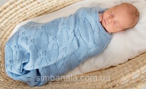 Дитячий в'язаний плед LULLALOVE Premium Merino Ice 80х100см (Grey/ Сірий) Синій