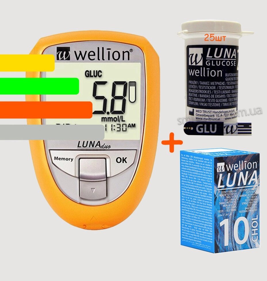 Глюкометр Луна Велліон Тріо - Wellion Luna Trio, +25 смужок глюкози і 10 холестерин від компанії Smuzhka. com - фото 1