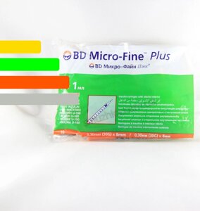Шприц інсуліновий BD Micro-fine Plus-Мікрофайн 1ml, голка 8мм