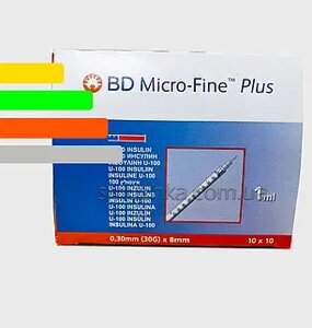 Шприц інсуліновий BD Micro-fine Plus-Мікрофайн 1ml, голка 8мм уп. 100 шт.
