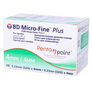 Голки для інсулінових шприц-ручок Мікрофайн 4 мм, BD Micro-fine Plus 32G