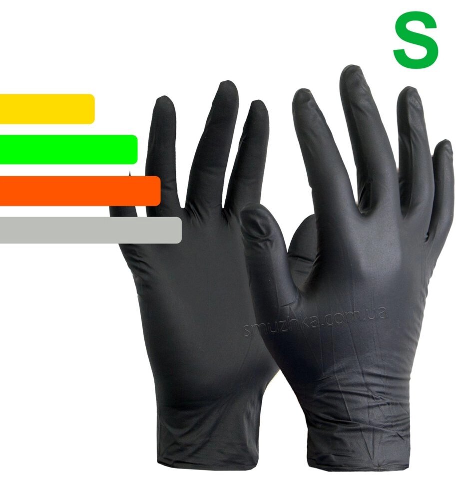 Рукавички медичні нітрилові непудровані чорні Nitrile, розмір S від компанії Smuzhka. com - фото 1