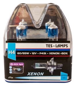Лампа галогенова H4 12 В 60/55 Вт P43T +50 % Xenon Tes-Lamps, к-т (2 шт.)