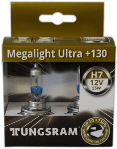 Лампа галогенова H7 12 В 55 Вт PX26D +130% Megalight Ultra TUNGSRAM, к-т (2 шт.)