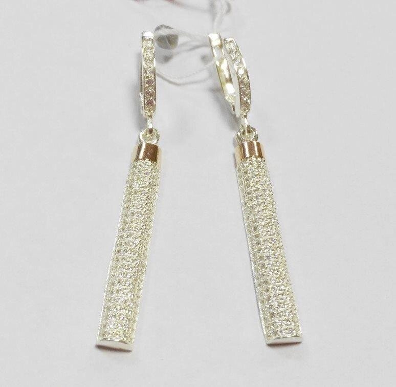Довгі срібні сережки з циркону і золотом Вікторія від компанії Silver Sea - фото 1