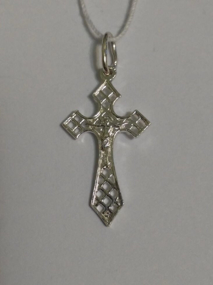 Хрест зі срібла ажурний родованим з розп'яттям 7065 від компанії Silver Sea - фото 1