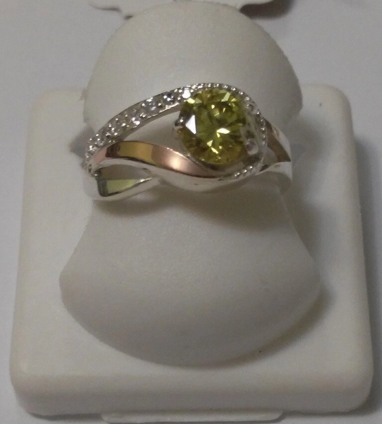 Кільце срібне з золотом і жовтим каменем Венера від компанії Silver Sea - фото 1